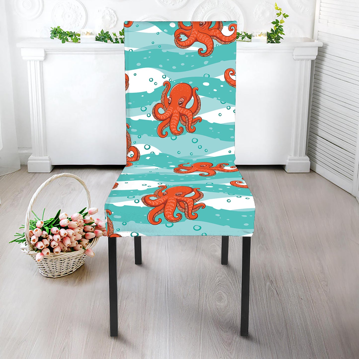 Cartoon Octopus Pattern Print Dining Chair Slipcover