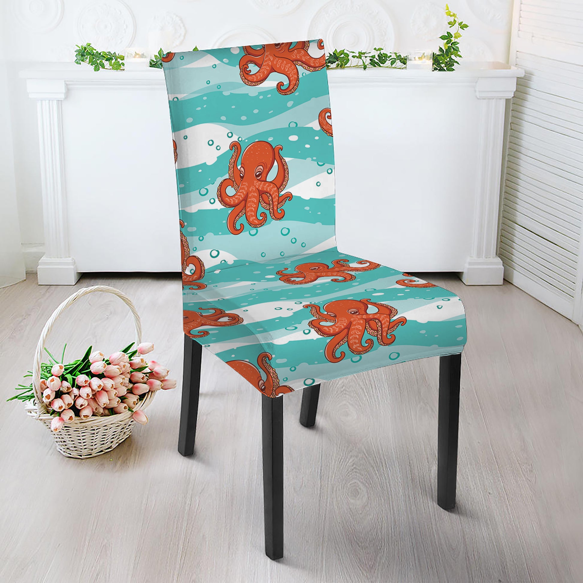 Cartoon Octopus Pattern Print Dining Chair Slipcover