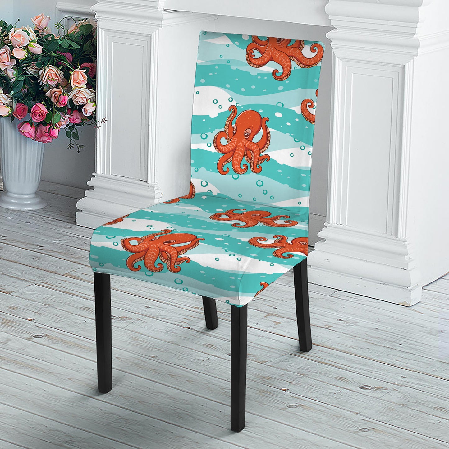 Cartoon Octopus Pattern Print Dining Chair Slipcover