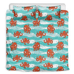 Cartoon Octopus Pattern Print Duvet Cover Bedding Set