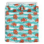 Cartoon Octopus Pattern Print Duvet Cover Bedding Set