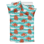 Cartoon Octopus Pattern Print Duvet Cover Bedding Set