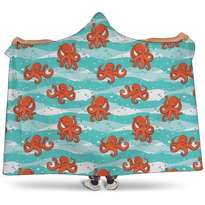 Cartoon Octopus Pattern Print Hooded Blanket