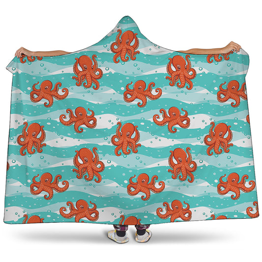Cartoon Octopus Pattern Print Hooded Blanket