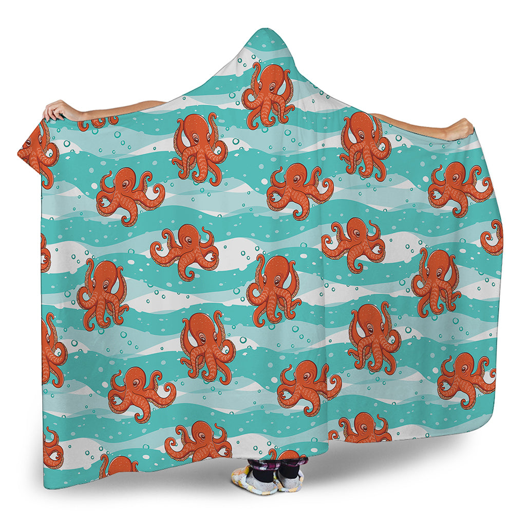 Cartoon Octopus Pattern Print Hooded Blanket