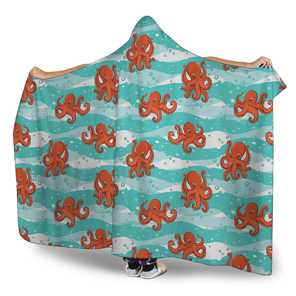 Cartoon Octopus Pattern Print Hooded Blanket