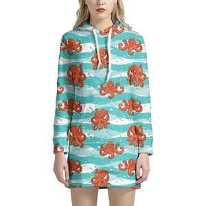 Cartoon Octopus Pattern Print Hoodie Dress