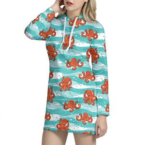 Cartoon Octopus Pattern Print Hoodie Dress