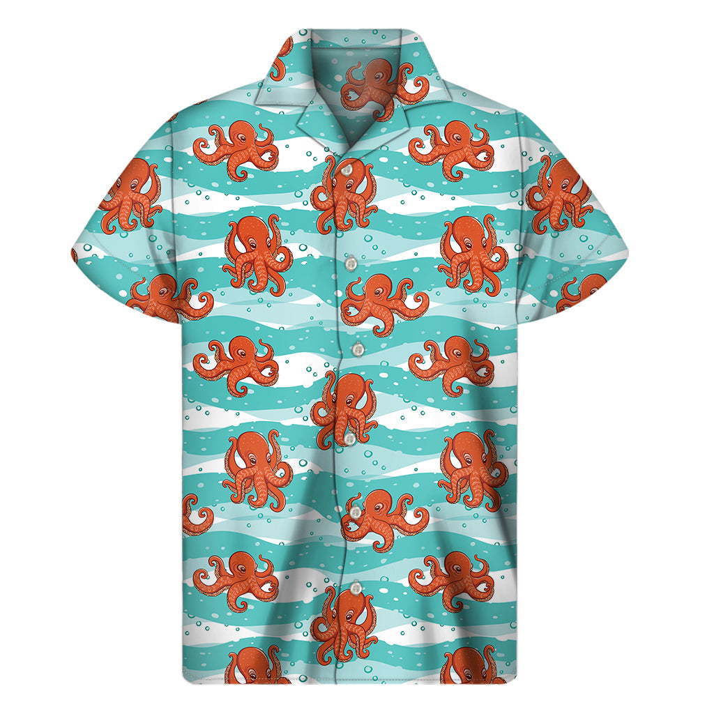 Cartoon Octopus Pattern Print Men's Short Sleeve Shirt