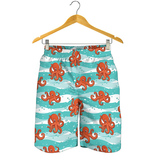 Cartoon Octopus Pattern Print Men's Shorts