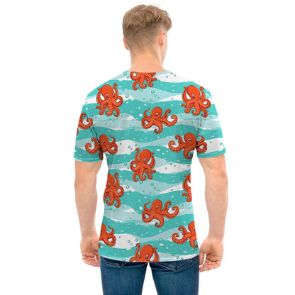 Cartoon Octopus Pattern Print Men's T-Shirt