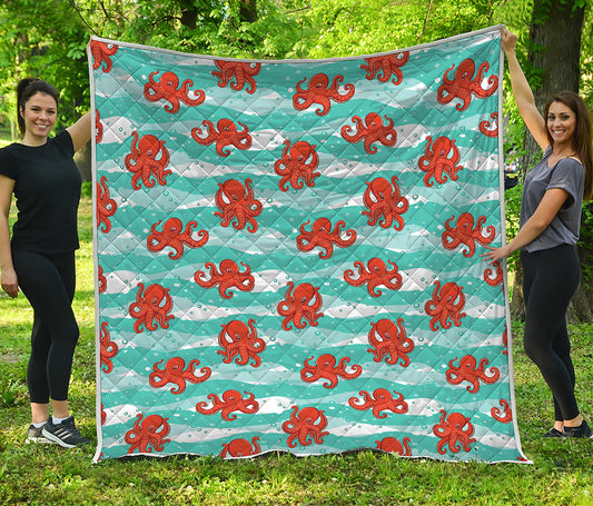 Cartoon Octopus Pattern Print Quilt