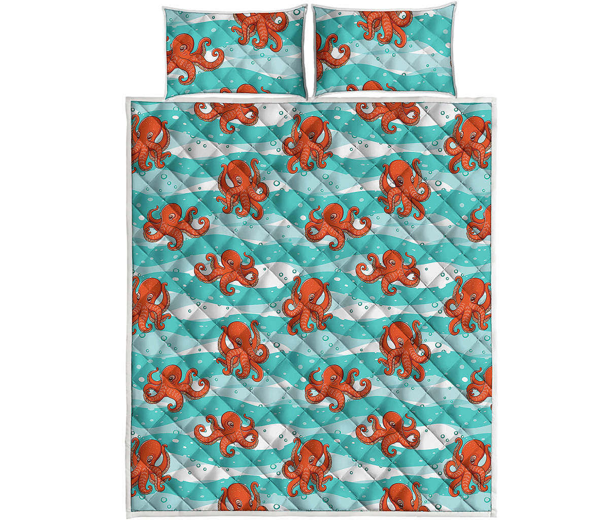 Cartoon Octopus Pattern Print Quilt Bed Set