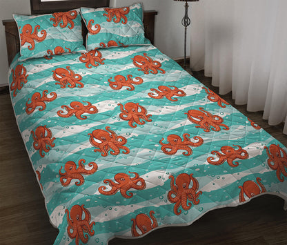 Cartoon Octopus Pattern Print Quilt Bed Set