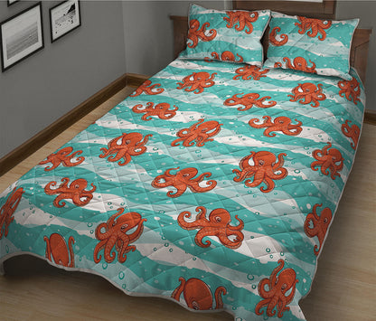 Cartoon Octopus Pattern Print Quilt Bed Set