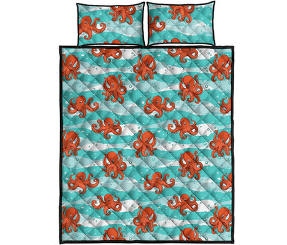 Cartoon Octopus Pattern Print Quilt Bed Set