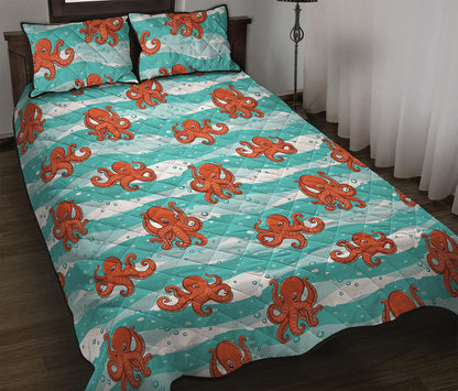 Cartoon Octopus Pattern Print Quilt Bed Set