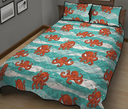 Cartoon Octopus Pattern Print Quilt Bed Set