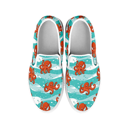Cartoon Octopus Pattern Print White Slip On Shoes
