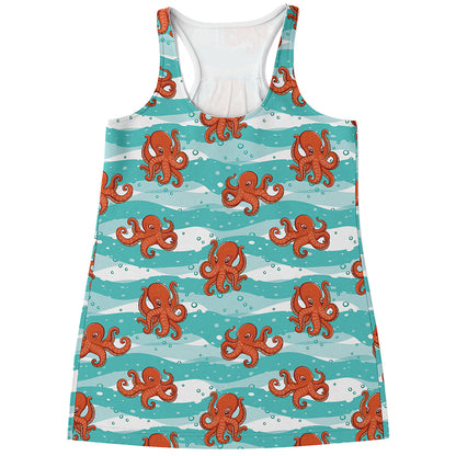 Cartoon Octopus Pattern Print Women's Racerback Tank Top