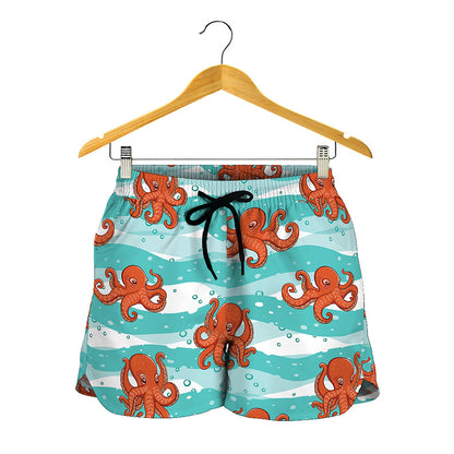 Cartoon Octopus Pattern Print Women's Shorts