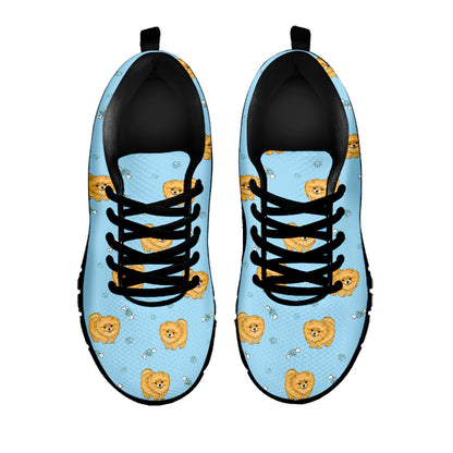 Cartoon Pomeranian Pattern Print Black Sneakers