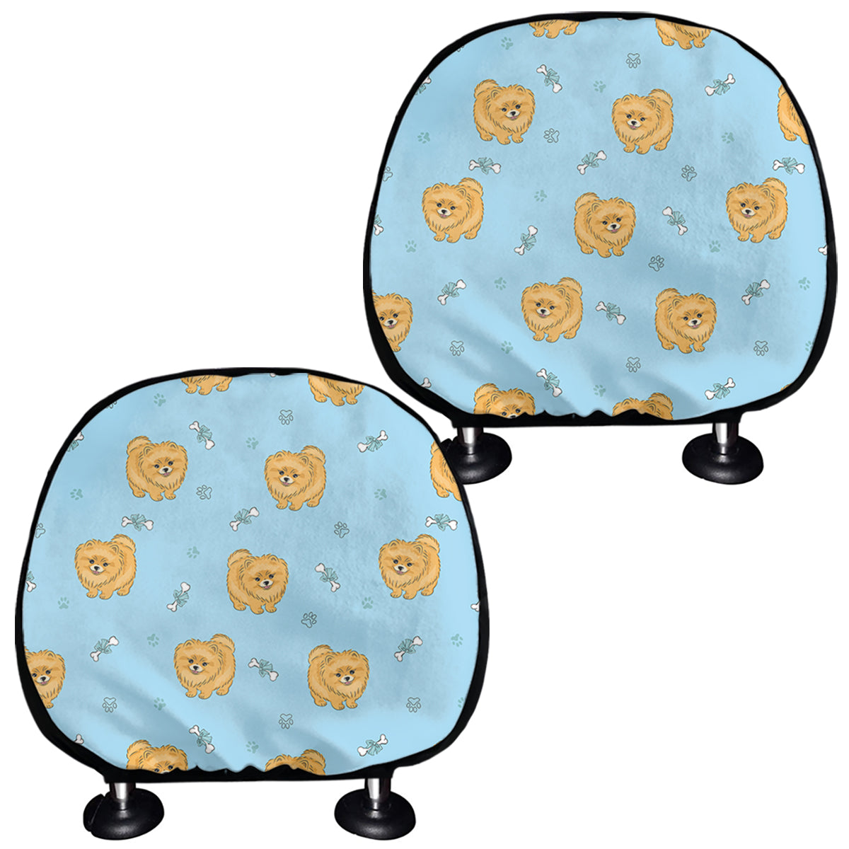 Cartoon Pomeranian Pattern Print Car Headrest Covers