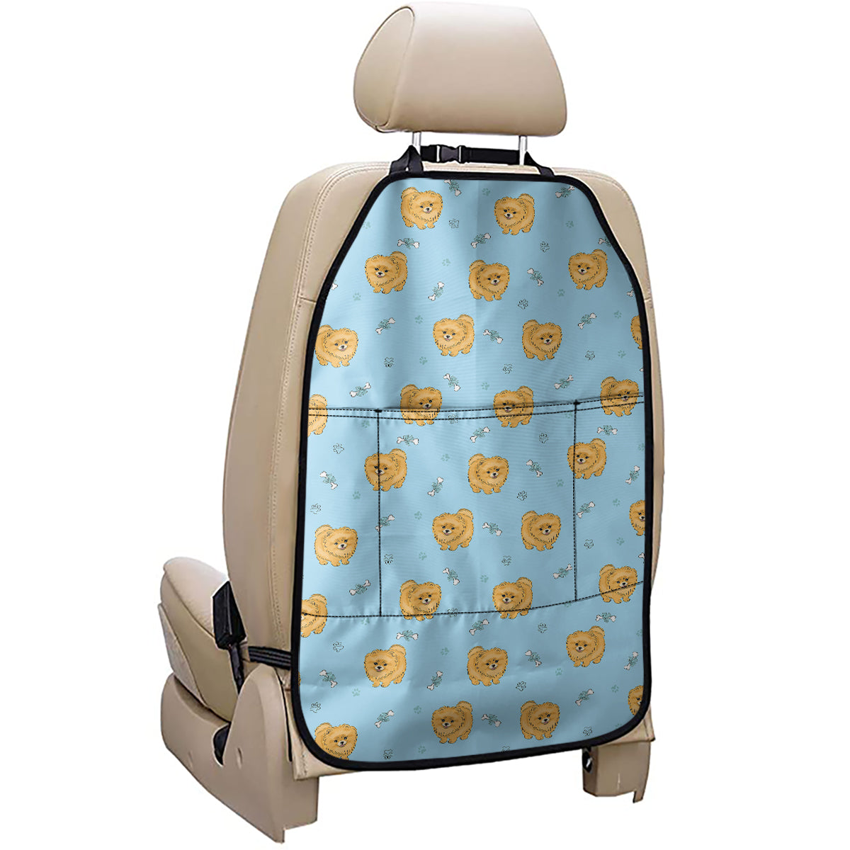 Cartoon Pomeranian Pattern Print Car Seat Organizers