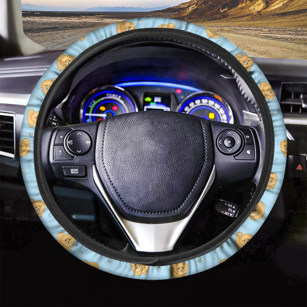 Cartoon Pomeranian Pattern Print Car Steering Wheel Cover