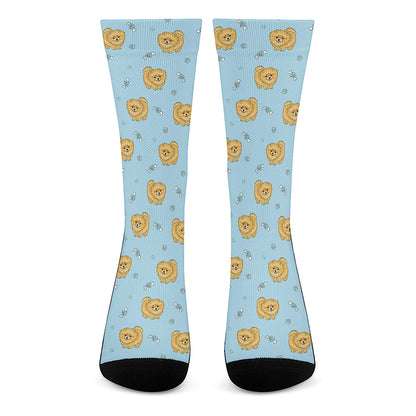 Cartoon Pomeranian Pattern Print Crew Socks