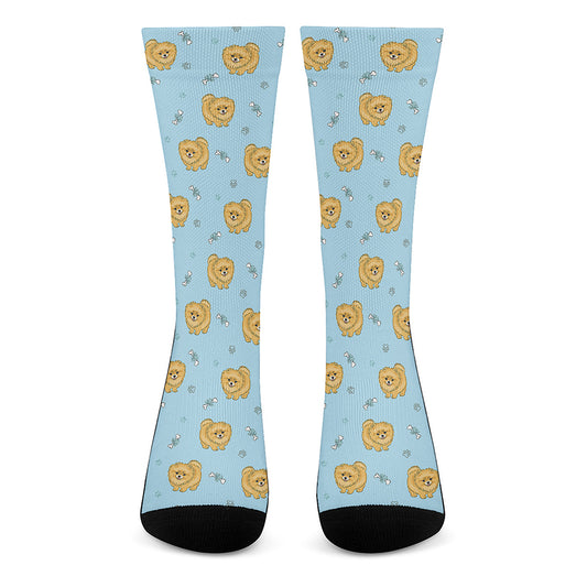 Cartoon Pomeranian Pattern Print Crew Socks