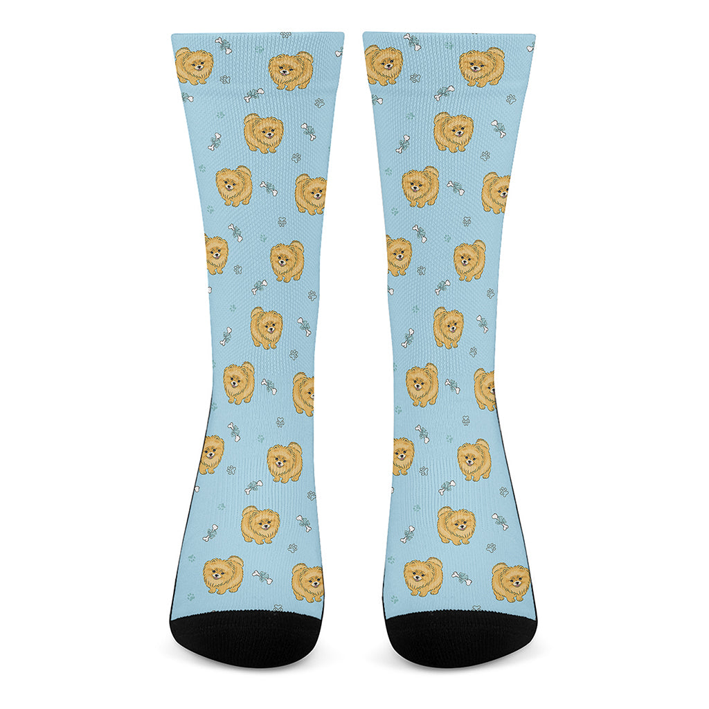 Cartoon Pomeranian Pattern Print Crew Socks