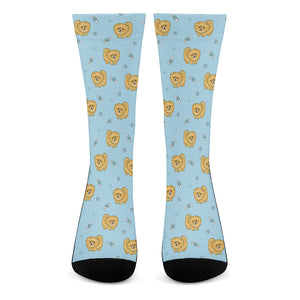 Cartoon Pomeranian Pattern Print Crew Socks