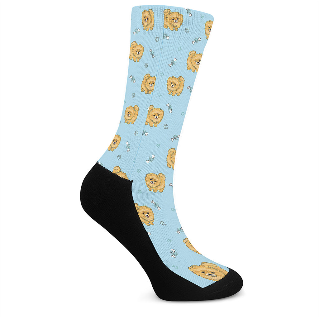 Cartoon Pomeranian Pattern Print Crew Socks