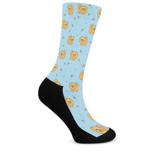 Cartoon Pomeranian Pattern Print Crew Socks