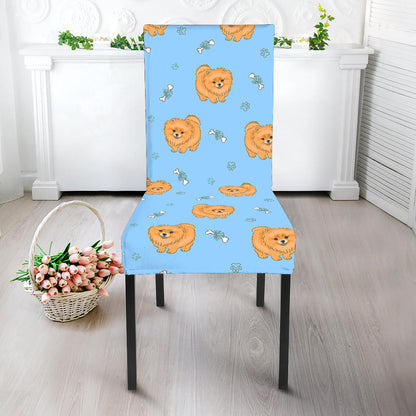 Cartoon Pomeranian Pattern Print Dining Chair Slipcover