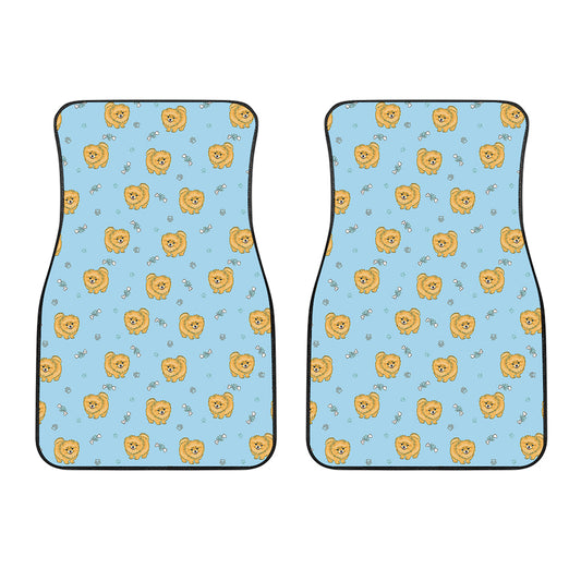 Cartoon Pomeranian Pattern Print Front Car Floor Mats