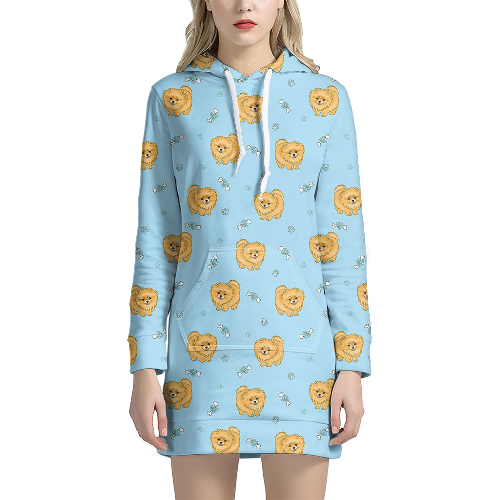 Cartoon Pomeranian Pattern Print Hoodie Dress