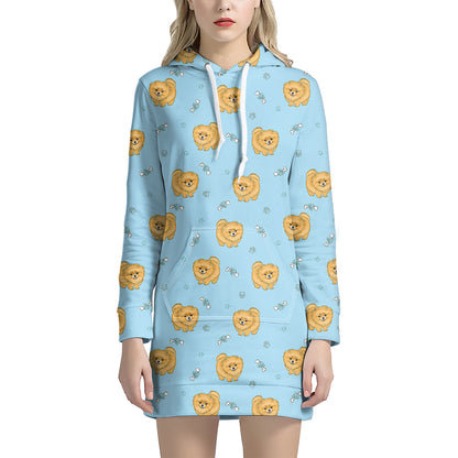 Cartoon Pomeranian Pattern Print Hoodie Dress