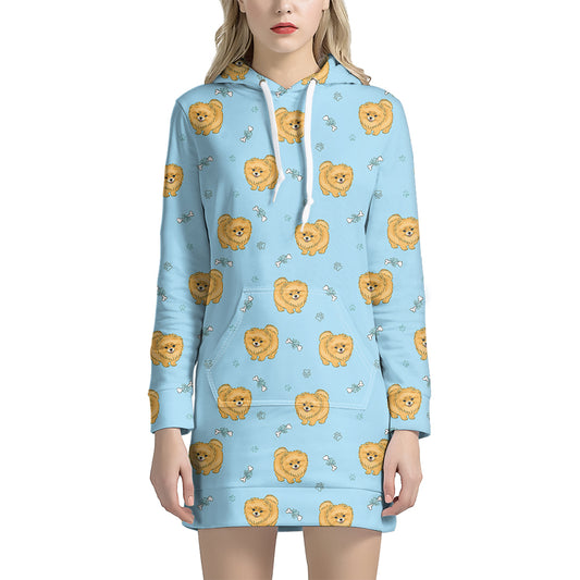 Cartoon Pomeranian Pattern Print Hoodie Dress