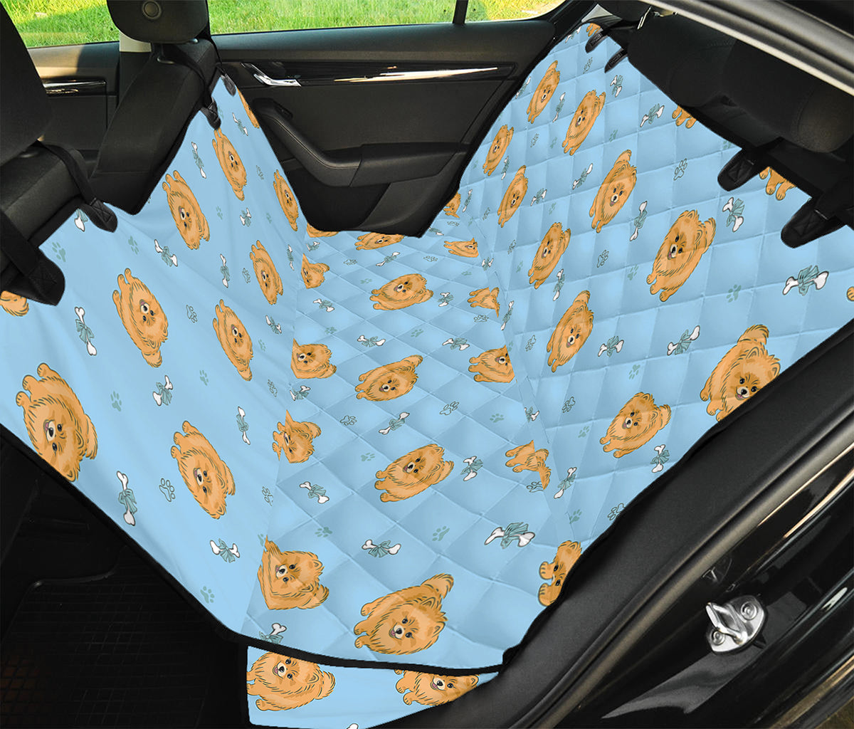 Cartoon Pomeranian Pattern Print Pet Car Back Seat Cover