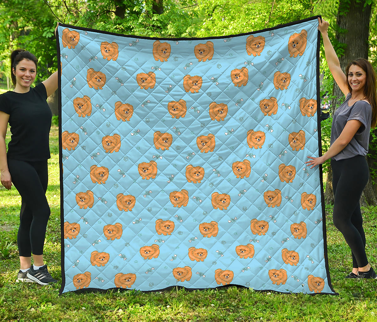 Cartoon Pomeranian Pattern Print Quilt