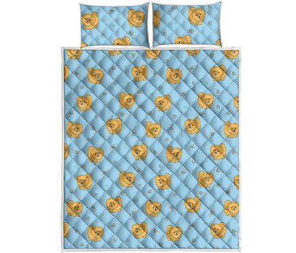 Cartoon Pomeranian Pattern Print Quilt Bed Set