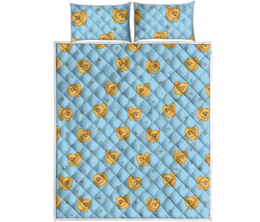 Cartoon Pomeranian Pattern Print Quilt Bed Set