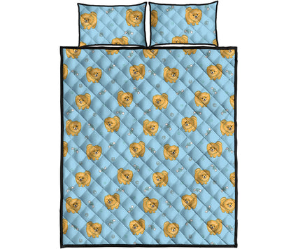 Cartoon Pomeranian Pattern Print Quilt Bed Set