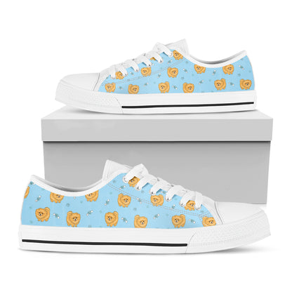 Cartoon Pomeranian Pattern Print White Low Top Shoes