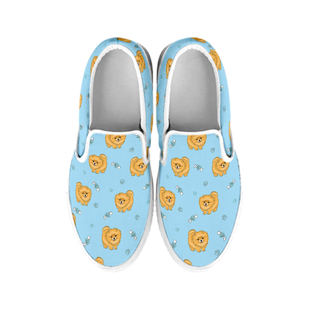 Cartoon Pomeranian Pattern Print White Slip On Shoes