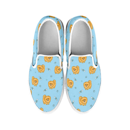 Cartoon Pomeranian Pattern Print White Slip On Shoes