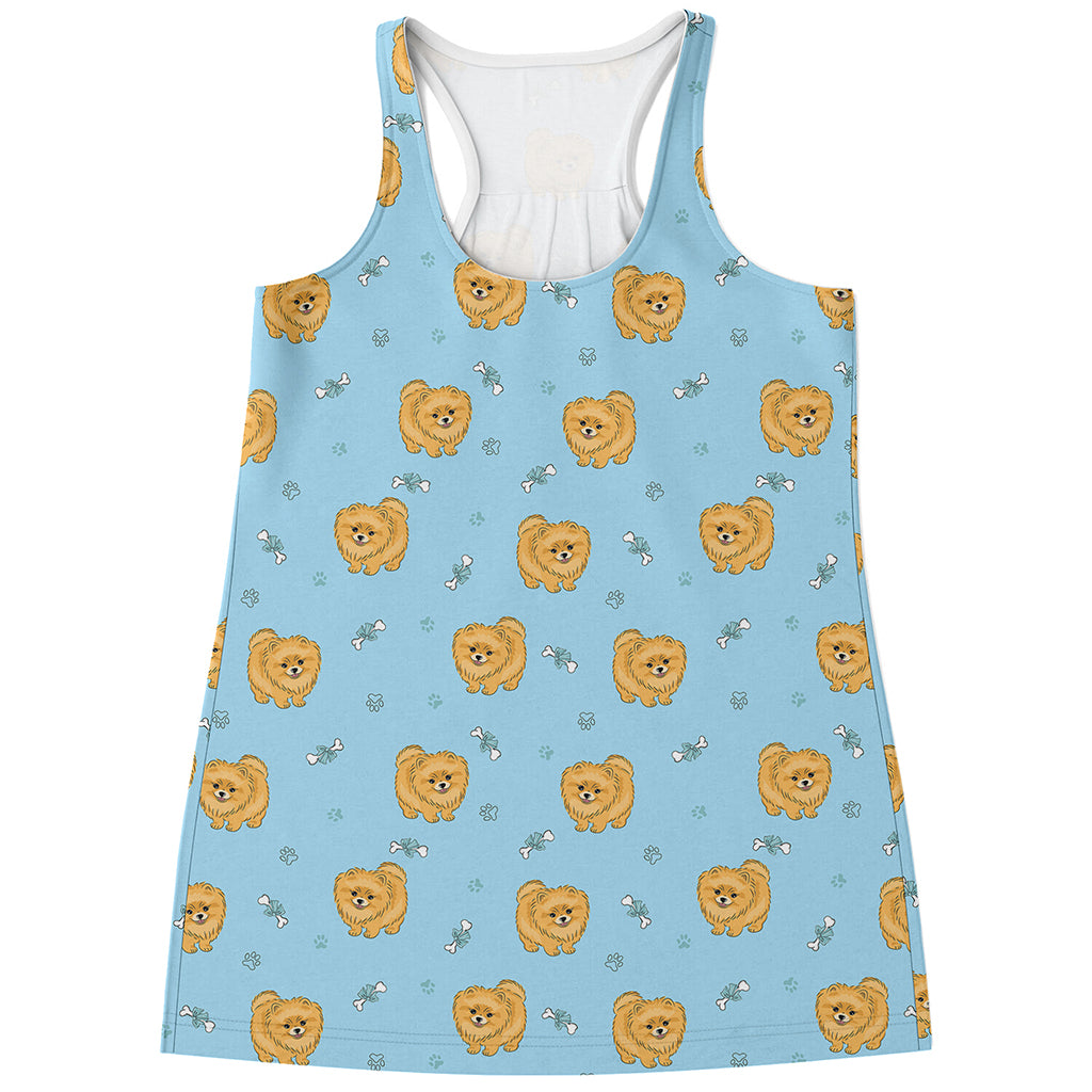 Cartoon Pomeranian Pattern Print Women's Racerback Tank Top