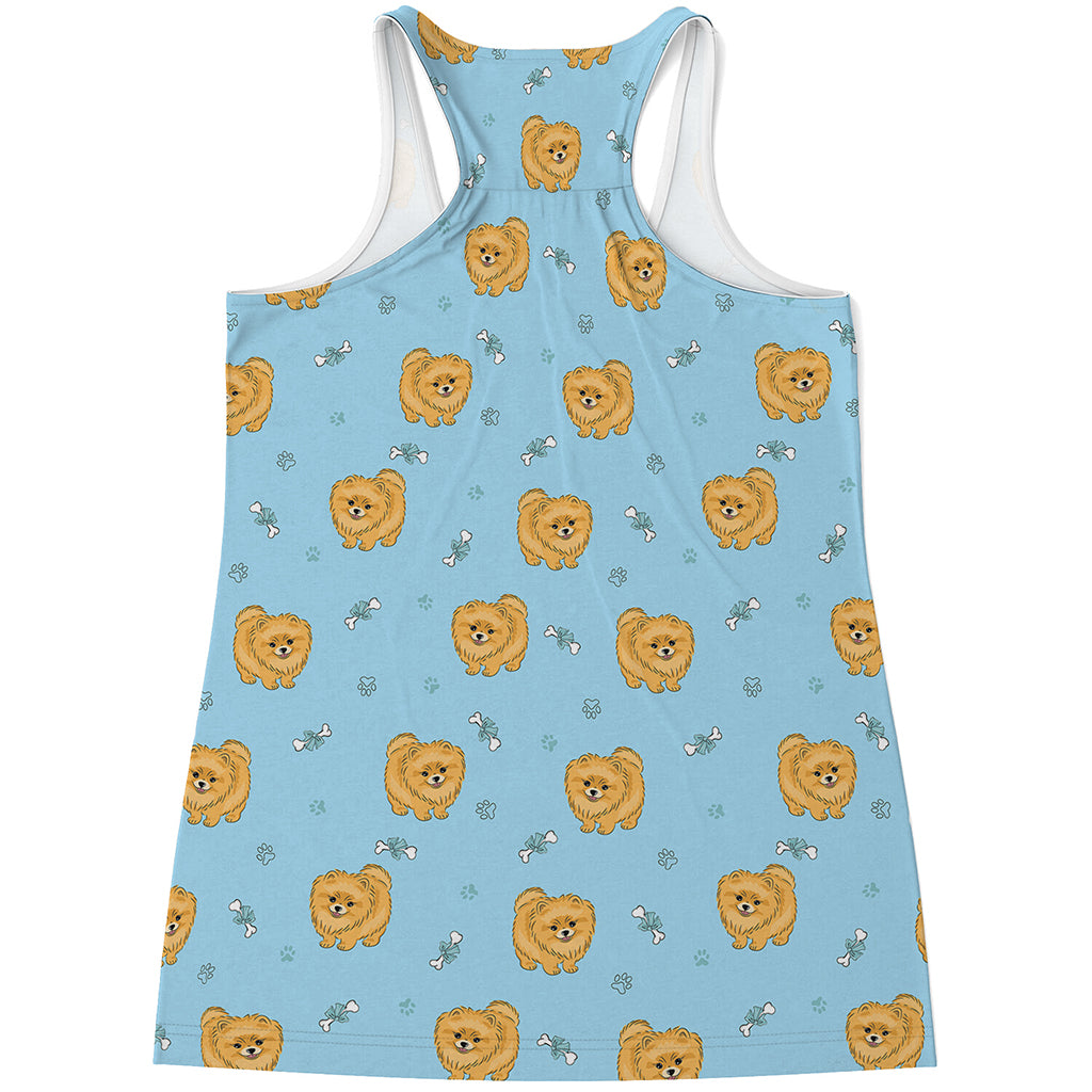 Cartoon Pomeranian Pattern Print Women's Racerback Tank Top